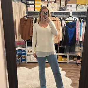 Theory Double Layer Silk Chiffon Long Sleeve Top